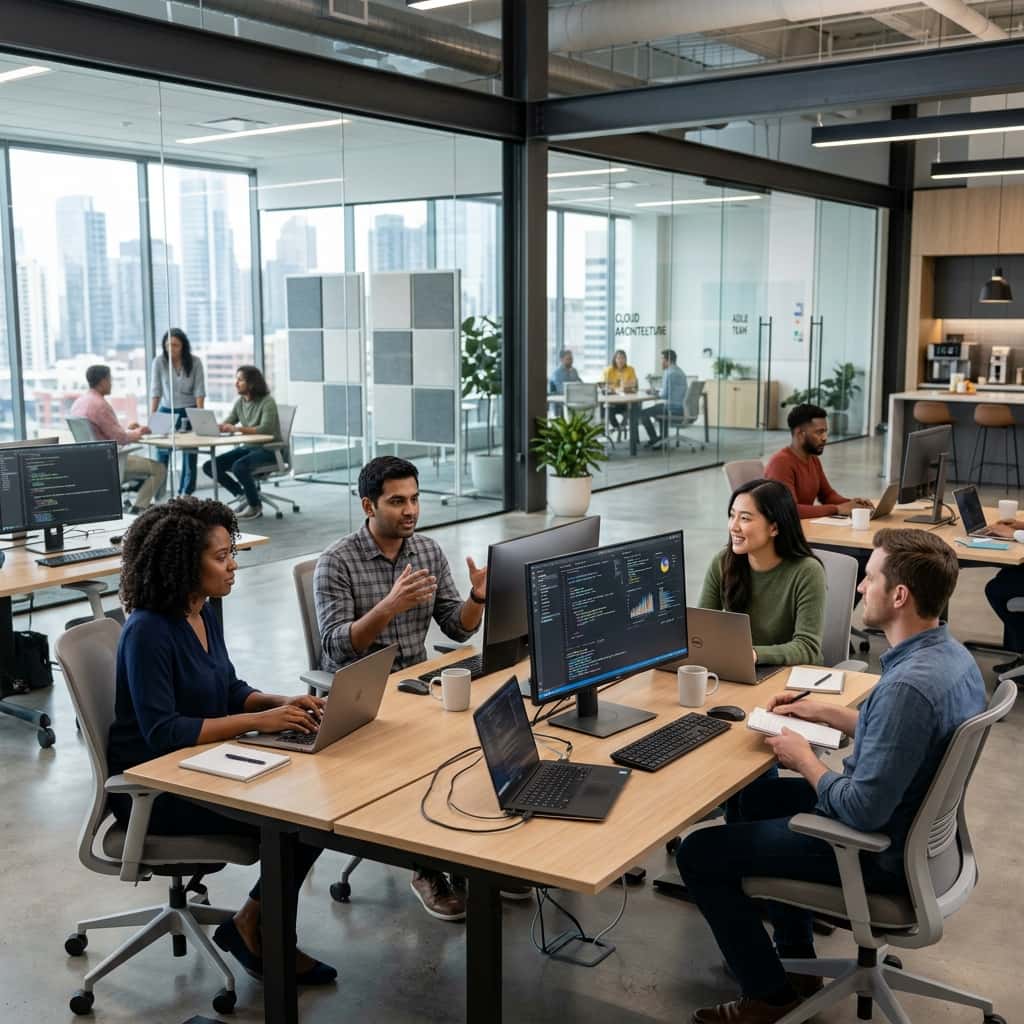 TechKritika Professional Team TechKritika Software engineering team collaborating in a modern office